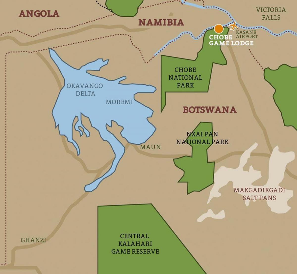 kartta Botswanan kansallispuistot kartta