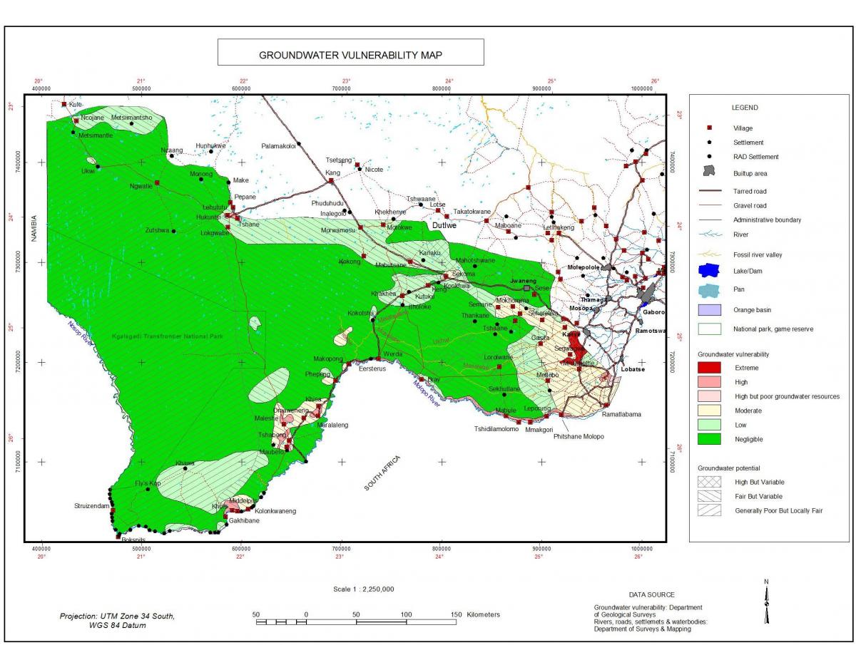 kartta Botswana maanalainen vesi