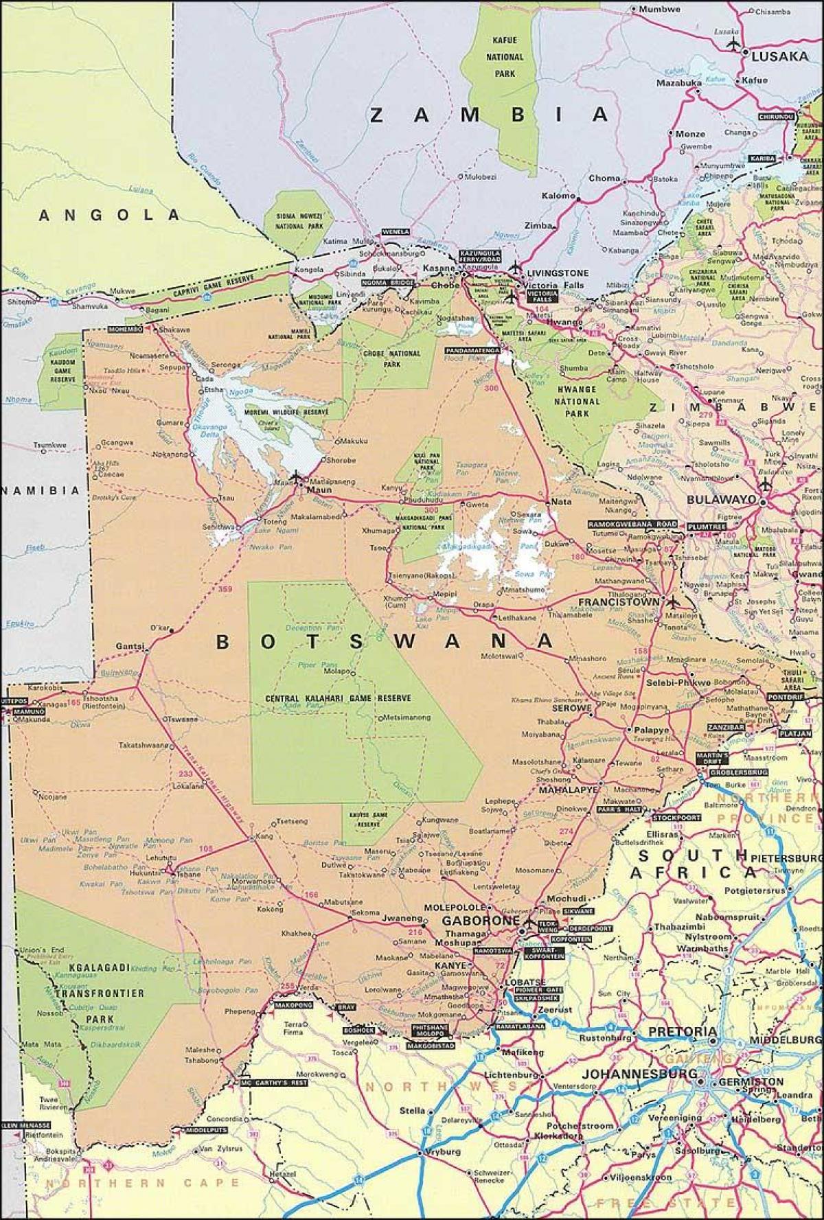 road map of Botswana
