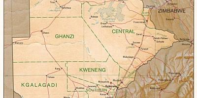 Kartta Botswana osoittaa kaupungeissa ja kylissä